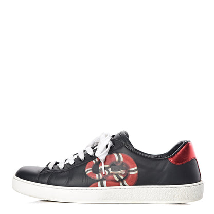 Gucci Calfskin Kingsnake Mens Ace Sneakers 7 Black Multicolor 1 of 18