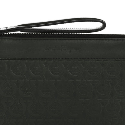 Salvatore Ferragamo Calfskin Gancini Embossed Wristlet Clutch Dark Green 8 of 13
