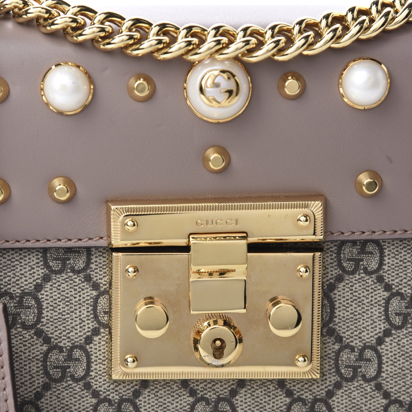 GG Supreme Monogram Studded Small Padlock Shoulder Bag Porcelain Rose