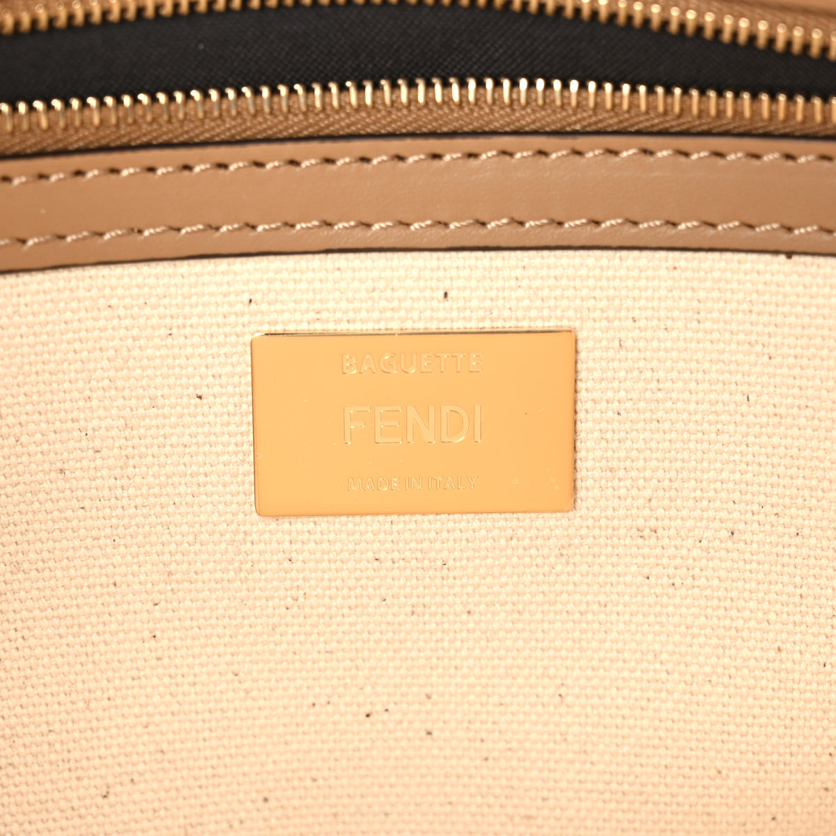 Fendi Canvas Vitello Seta FF Embroidered Baguette Grezzo Soft Gold Multicolor 5 of 9