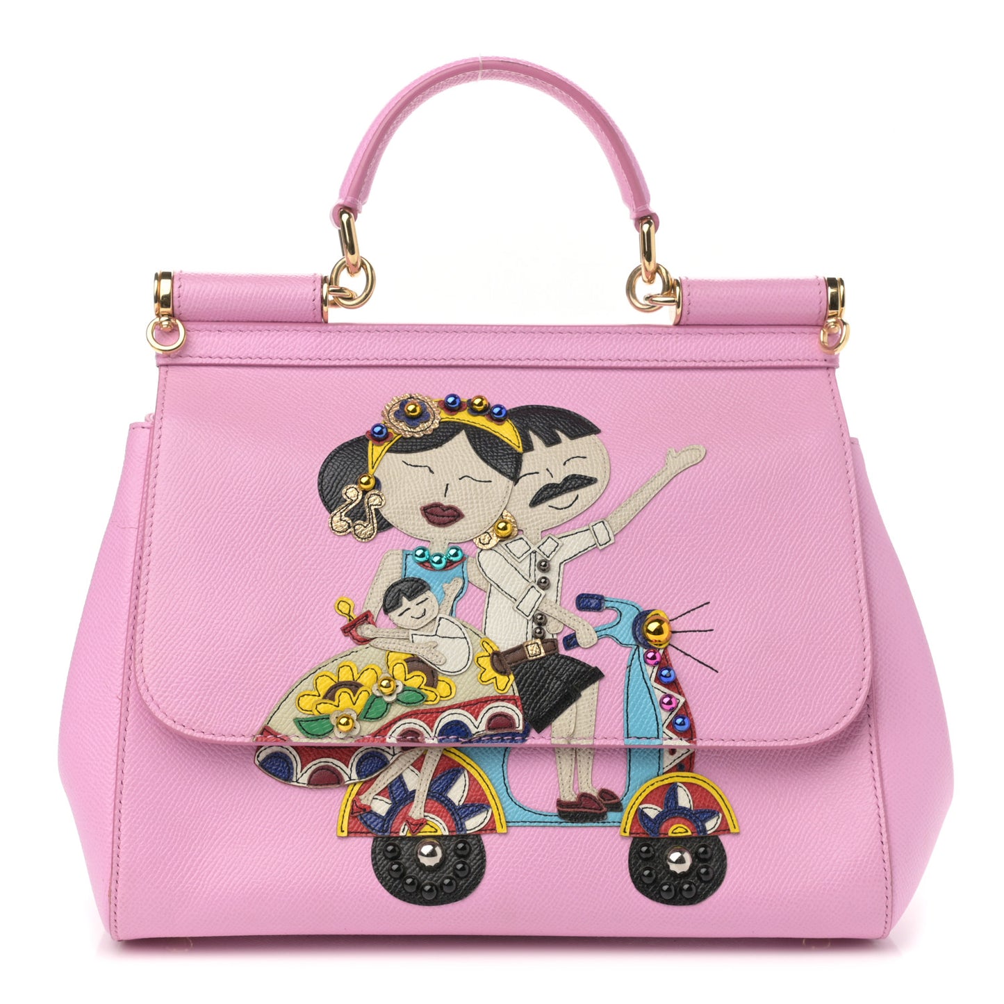 Dauphine Studded Medium DG Family Patch Miss Sicily Satchel Pink