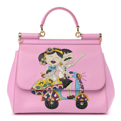 Dolce & Gabbana Dauphine Studded Medium DG Family Patch Miss Sicily Satchel Pink 1 of 11