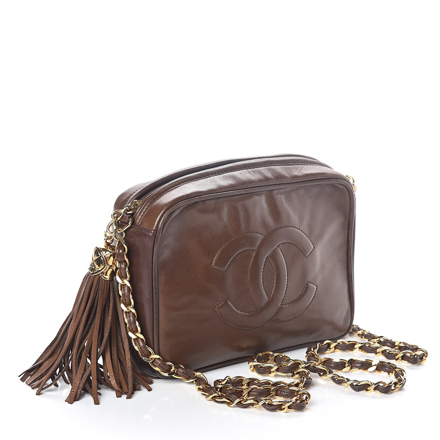 Lambskin Tassel Camera Case Brown