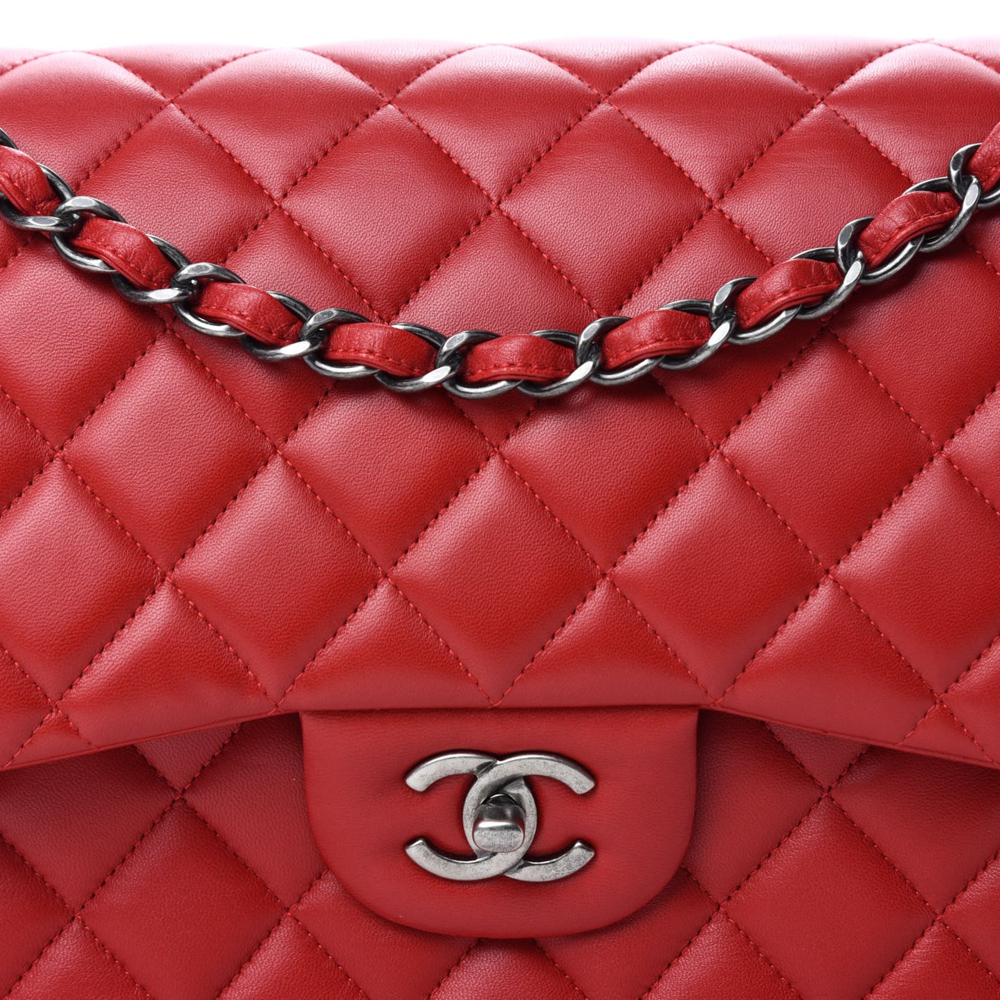 Lambskin Quilted Jumbo Double Flap Red