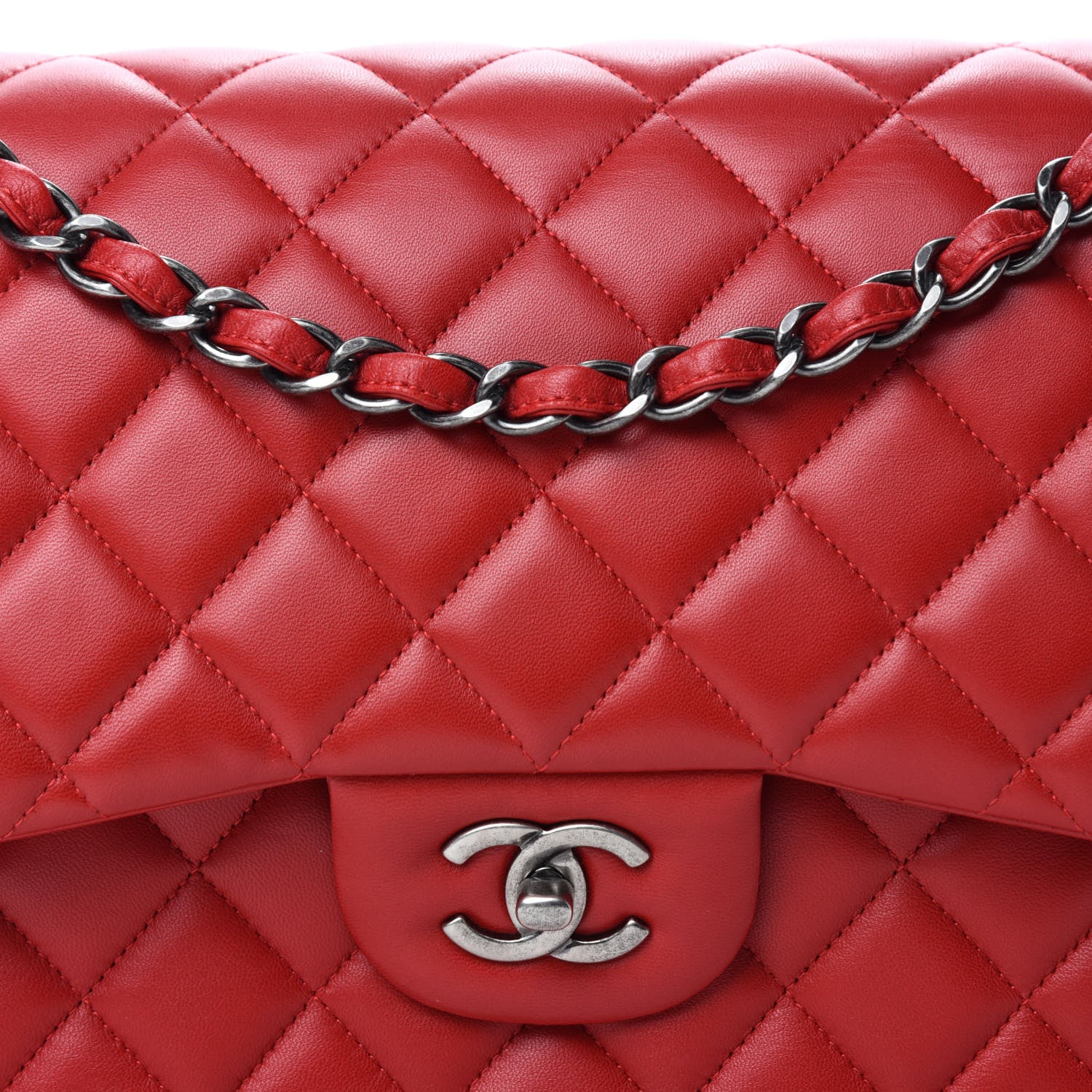 Chanel Lambskin Quilted Jumbo Double Flap Red 11 of 12