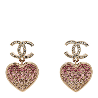 Chanel Crystal CC Resin Heart Drop Earrings Pink Gold 1 of 5