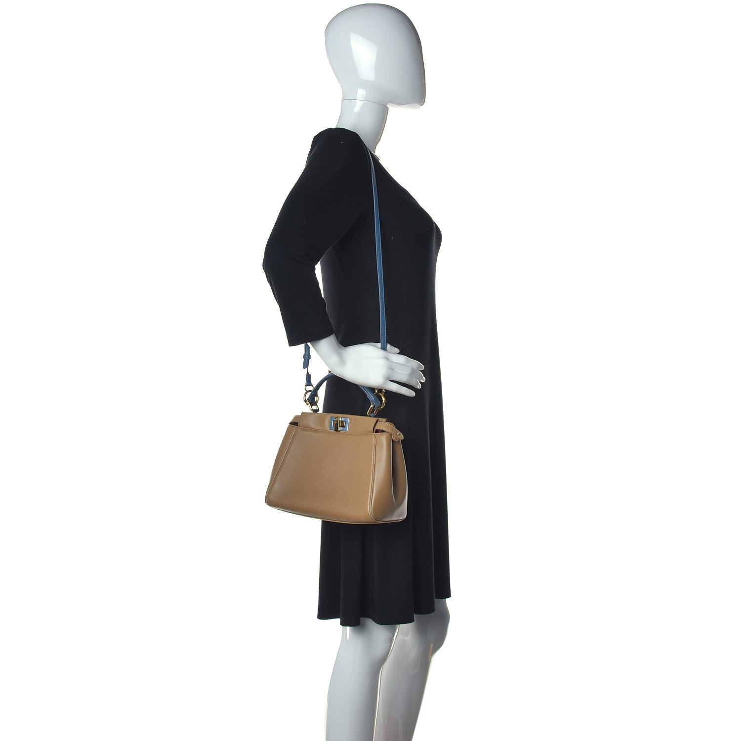 Fendi Nappa Colorblock Mini Peekaboo Iconic Satchel Cuoio Ceruleo Fiamma 2 of 14