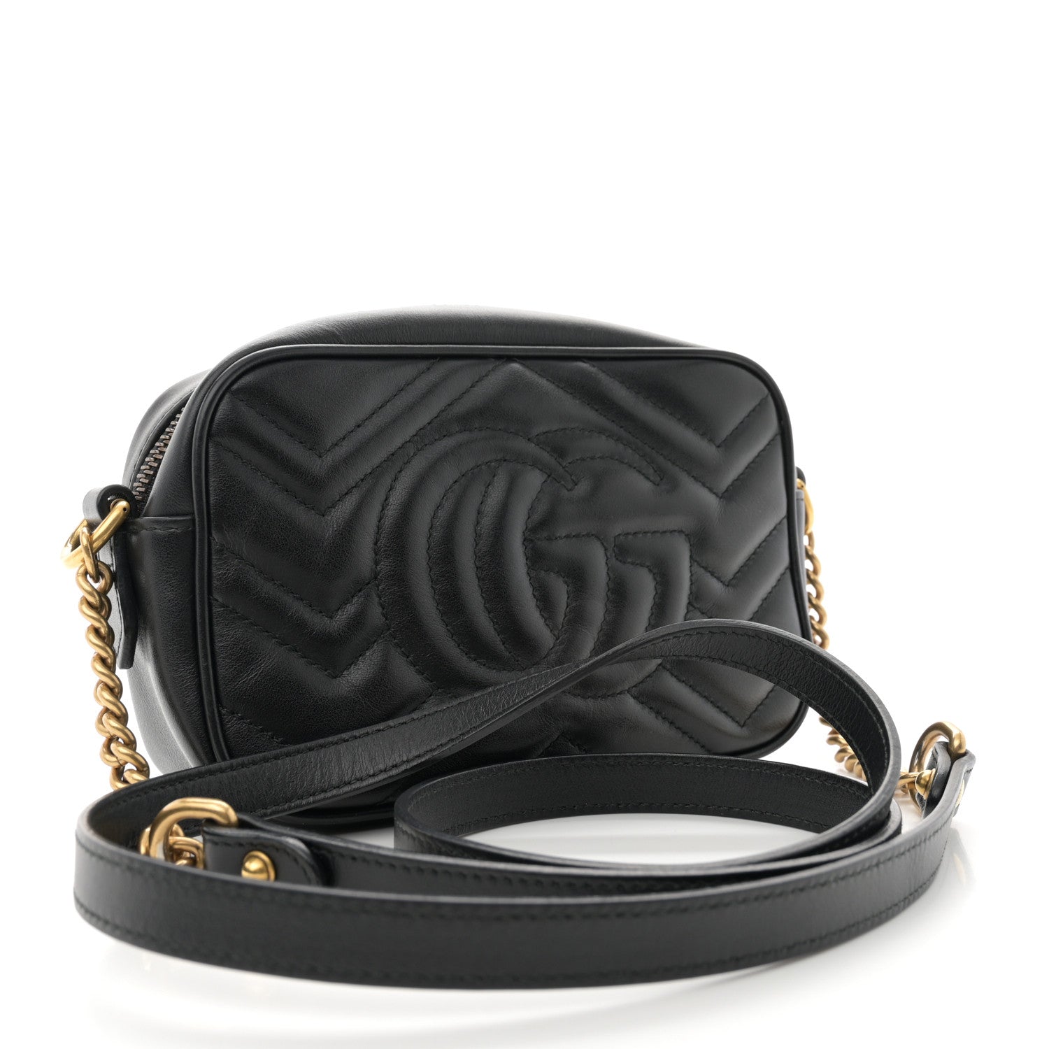 Gucci Calfskin Matelasse Mini GG Marmont Chain Shoulder Bag Black 3 of 14
