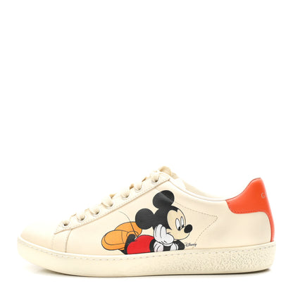 Gucci X DISNEY Miro Soft Calfskin Mickey Mouse Print Womens Ace Sneakers 36 Ivory Deep Orange 1 of 10