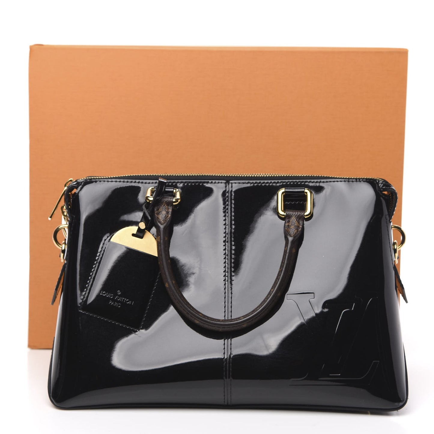 Patent Calfskin Miroir Tote Black