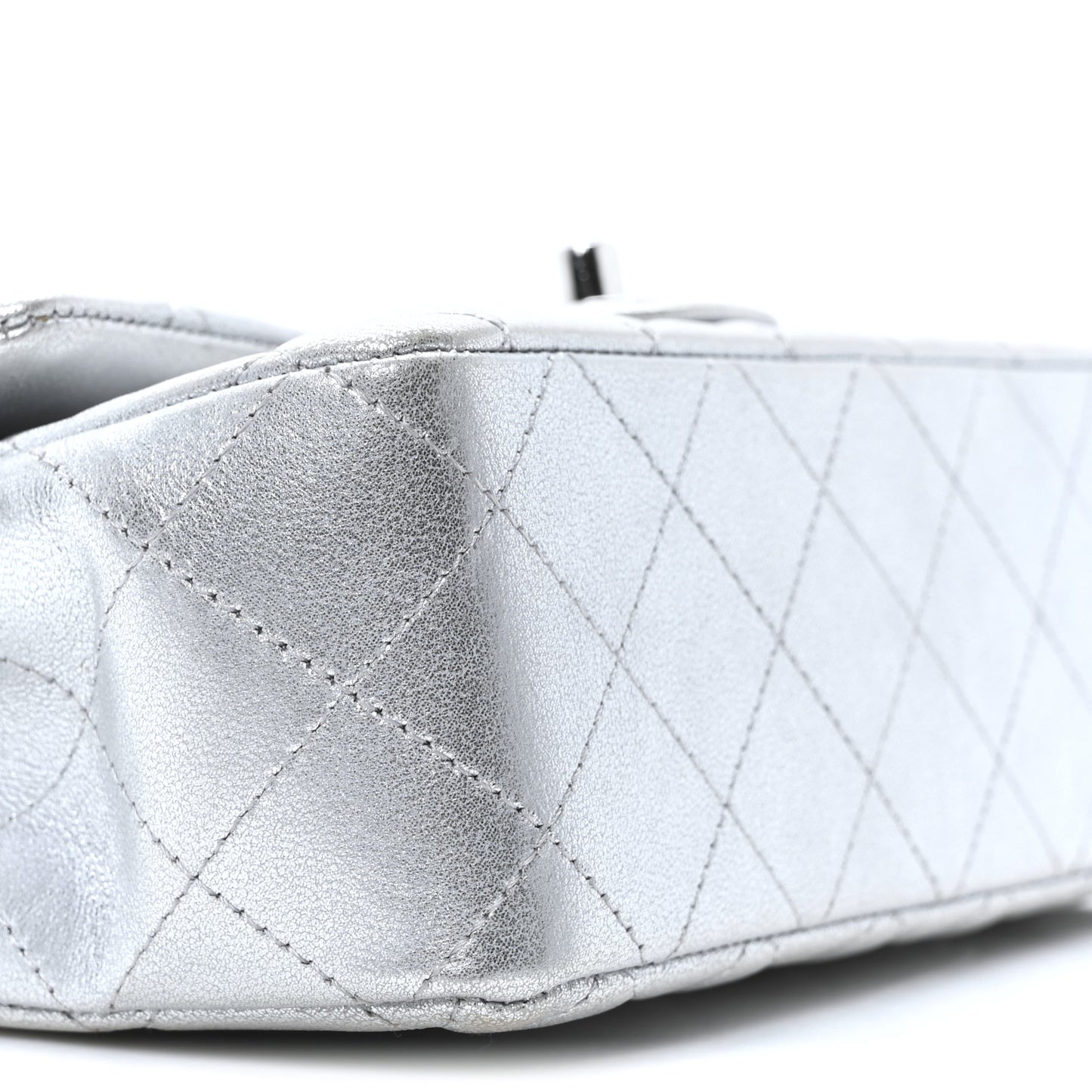 Metallic Lambskin Quilted Mini Rectangular Flap Silver