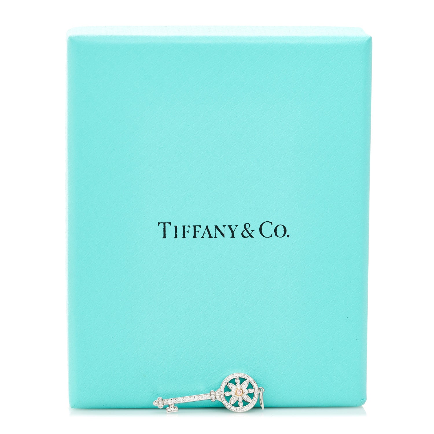 Tiffany Platinum 18K Rose Gold Pink Diamond Daisy Key Pendant 5 of 5