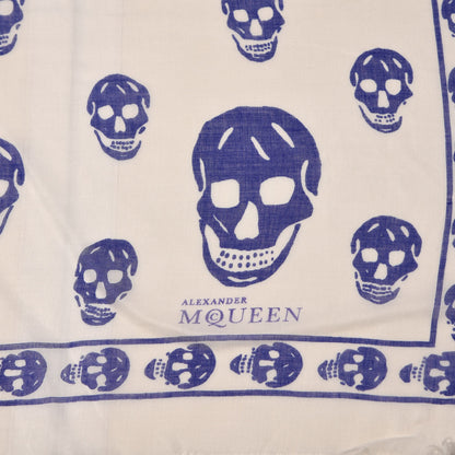 Alexander McQueen Silk Chiffon Skull Scarf Ivory Blue 3 of 4