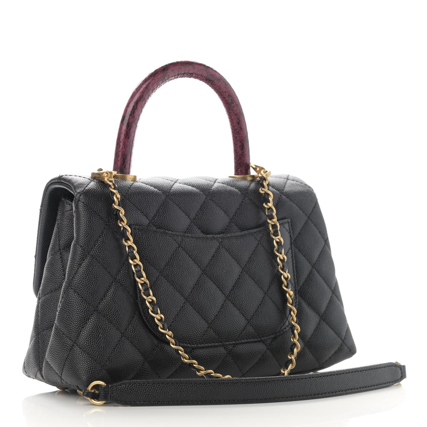 Caviar Lizard Embossed Quilted Mini Coco Handle Flap Black