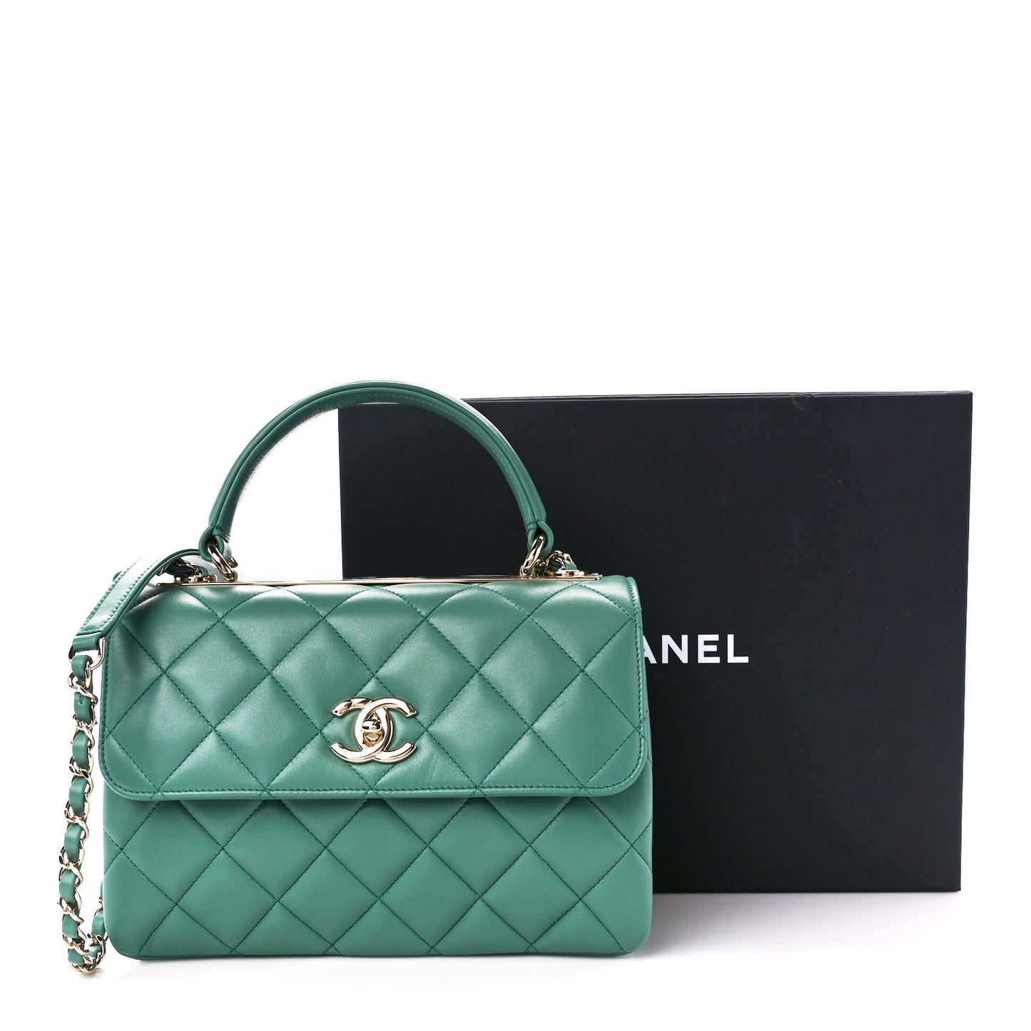 Lambskin Quilted Small Trendy CC Flap Dual Handle Bag Green