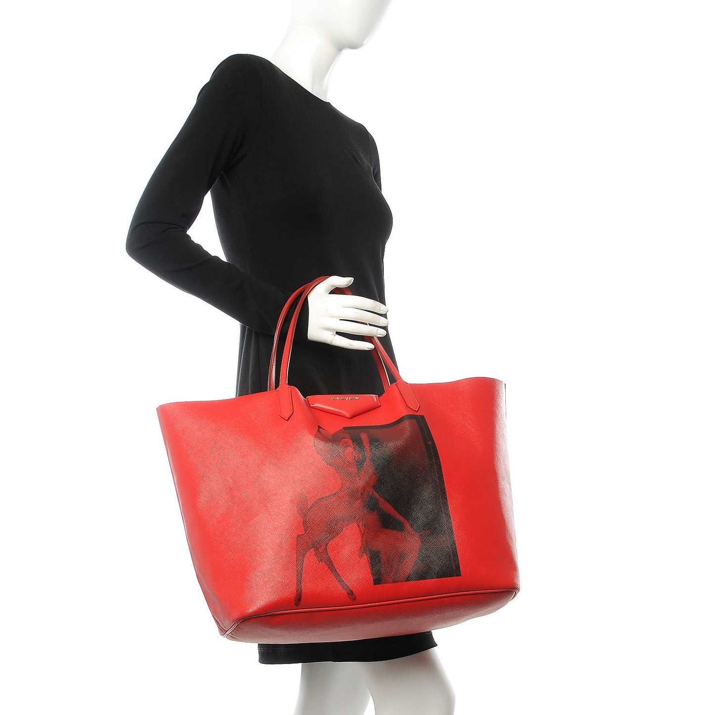 Textured Coated Canvas Bambi Print Large Antigona Tote Red