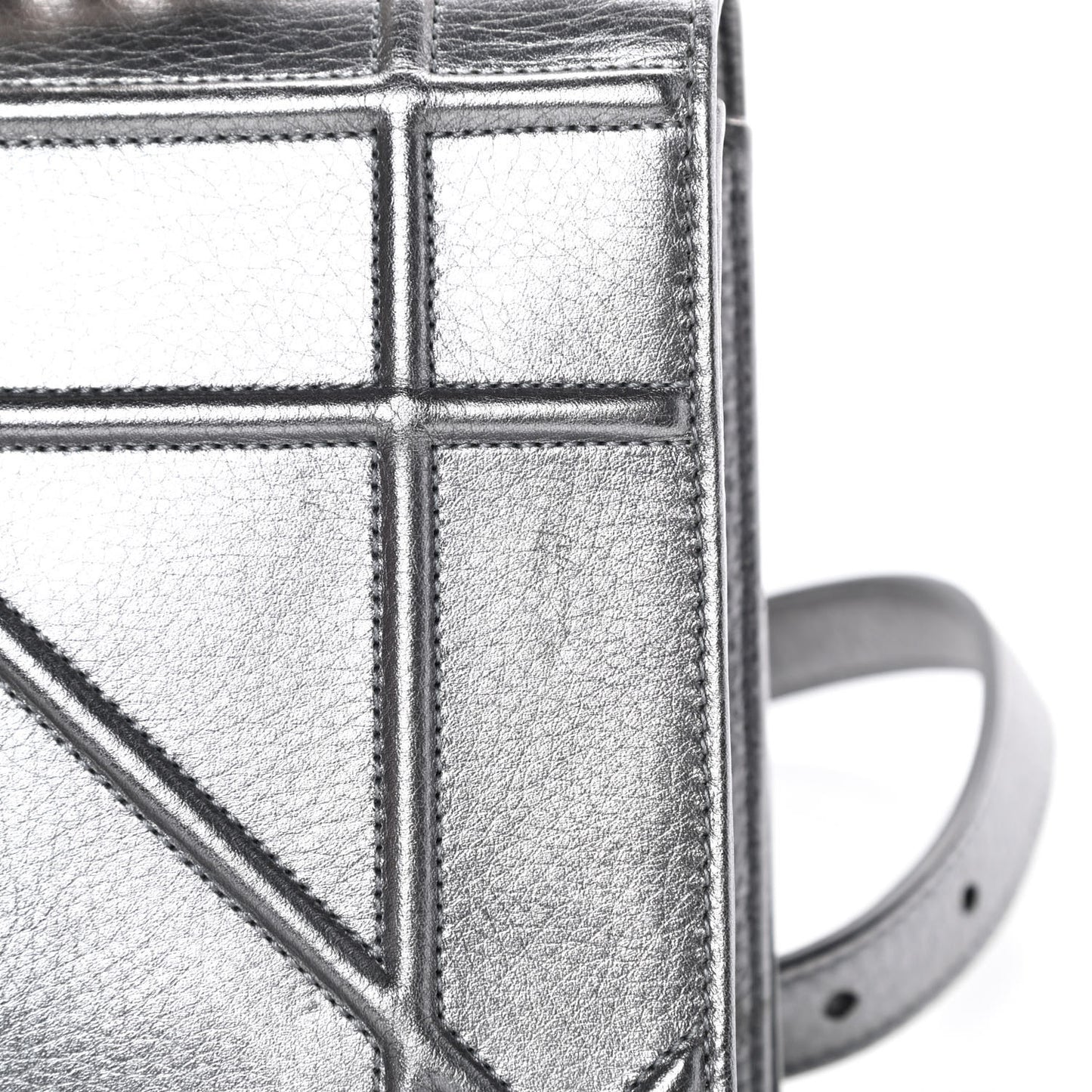 Metallic Grained Calfskin Medium Diorama Flap Bag Silver