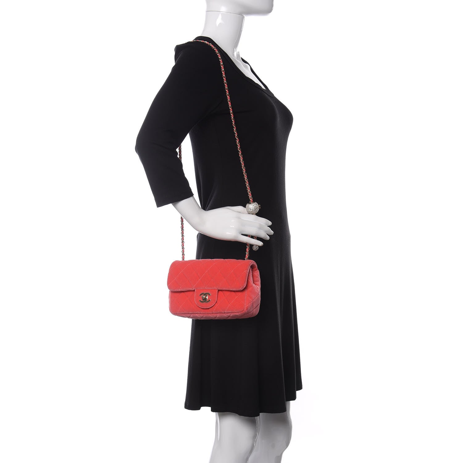 Chanel Velvet Quilted Mini Rectangular Pearl Crush Flap Coral 2 of 11