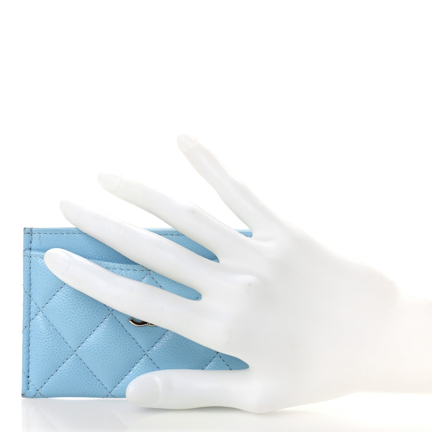 Caviar Quilted Card Holder Light Blue