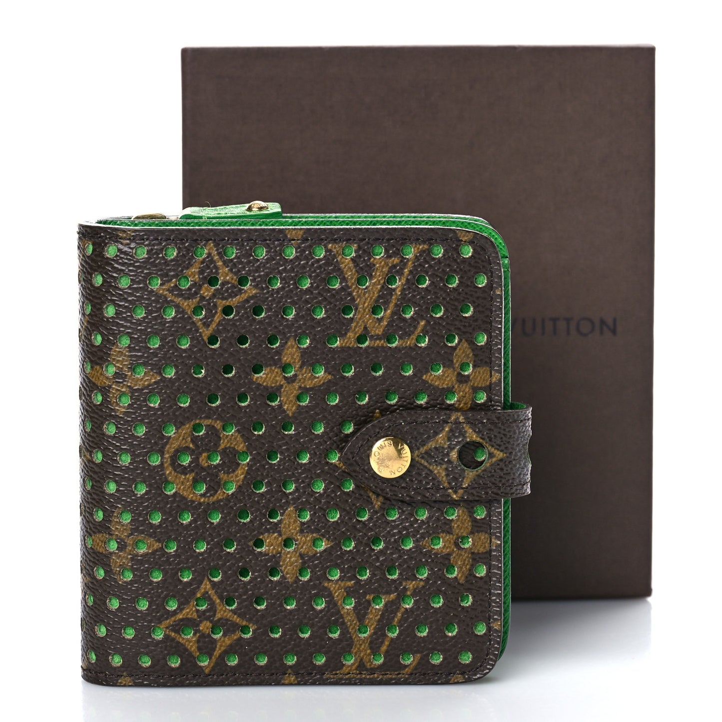 Monogram Perforated Compact Zipped Wallet Green