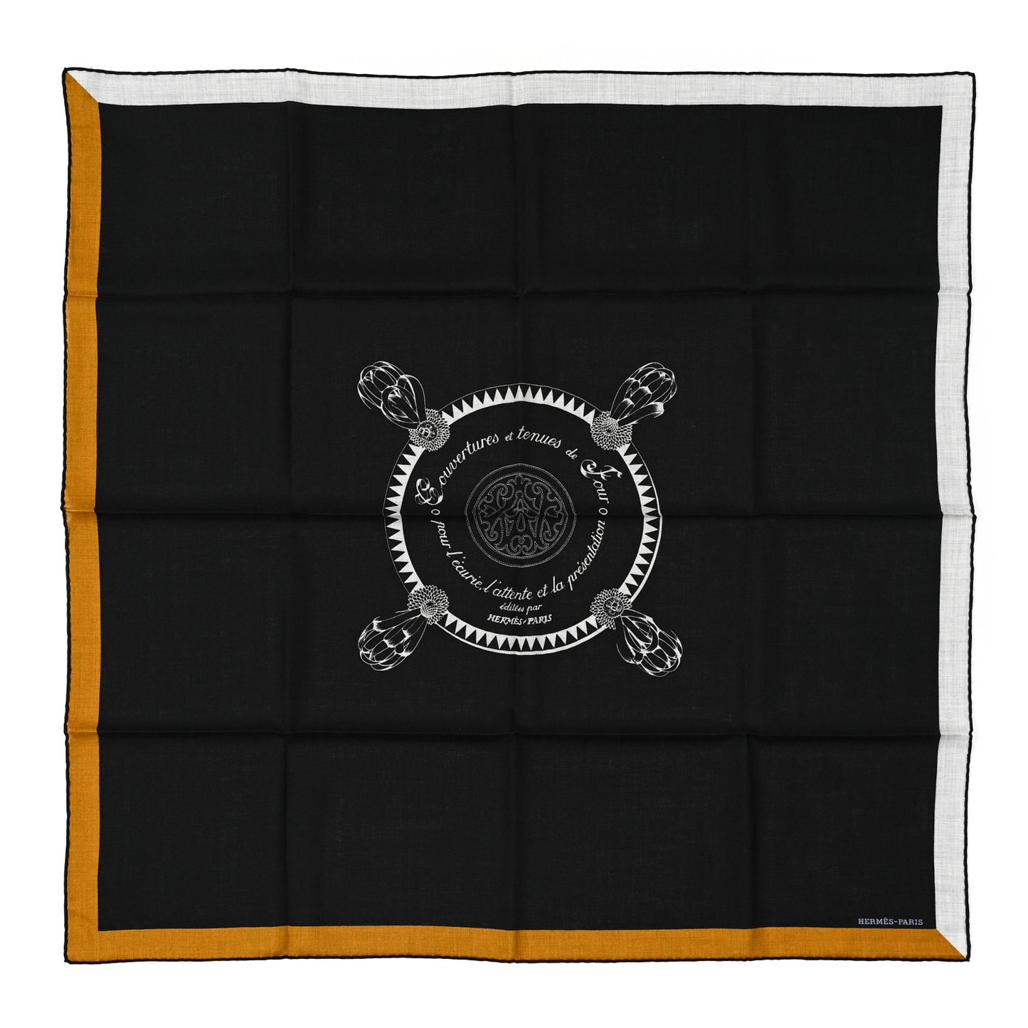 Cashmere Silk Encadre Blason Scarf 90 Black Gris Clair