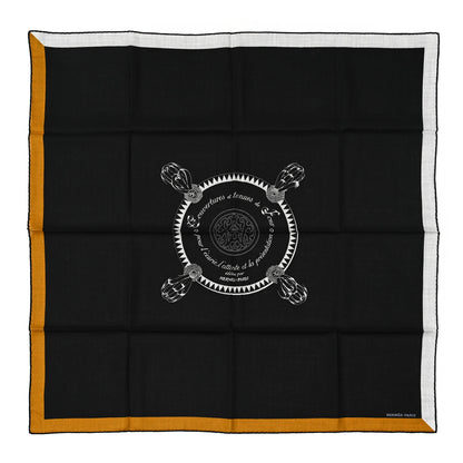 Hermes Cashmere Silk Encadre Blason Scarf 90 Black Gris Clair 1 of 4