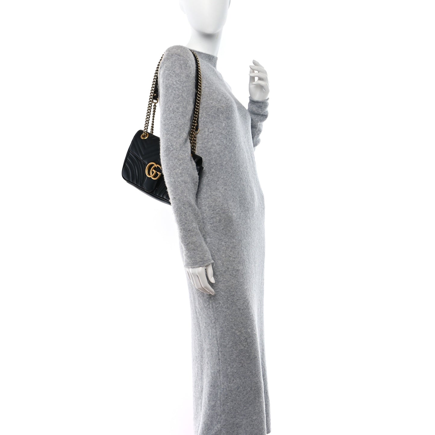 Calfskin Matelasse Small GG Marmont Shoulder Bag Black