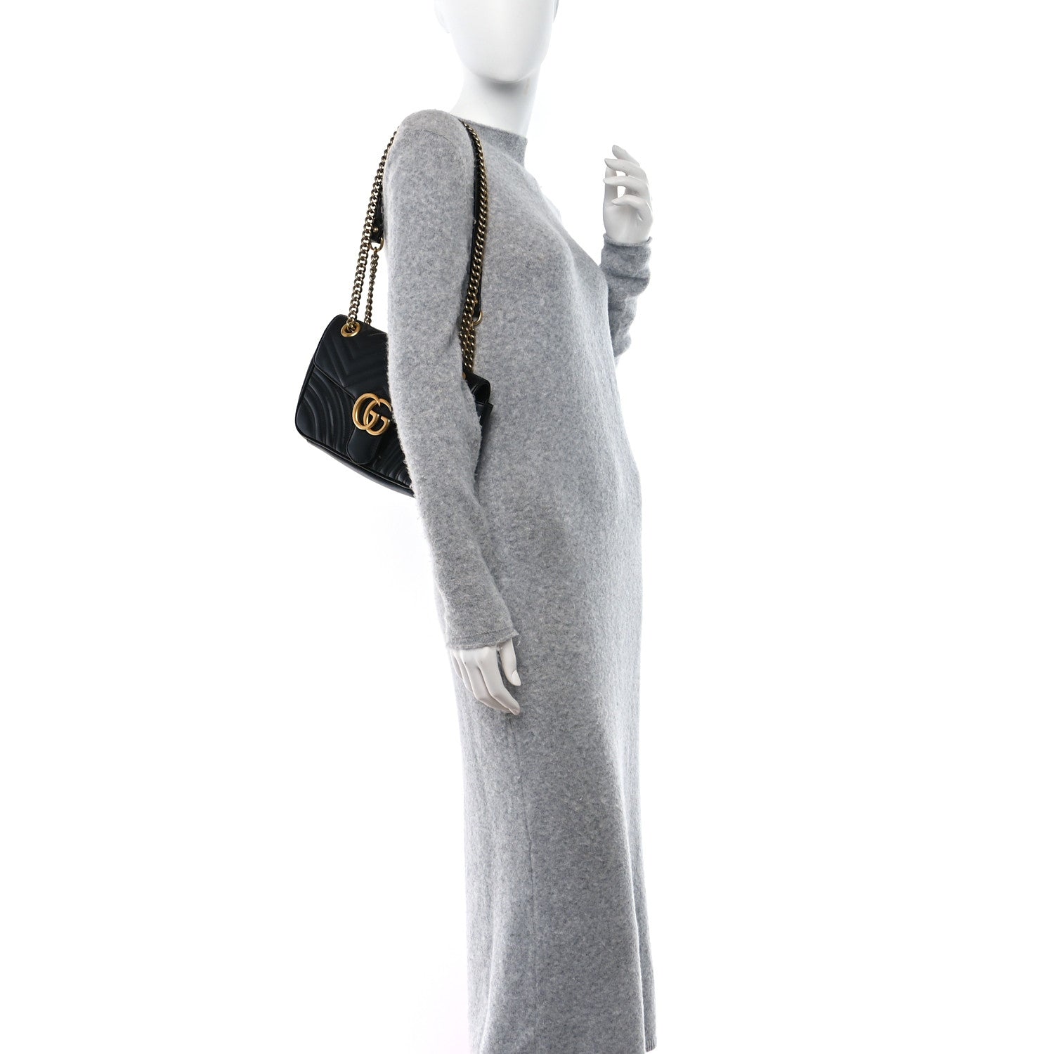 Gucci Calfskin Matelasse Small GG Marmont Shoulder Bag Black 2 of 12