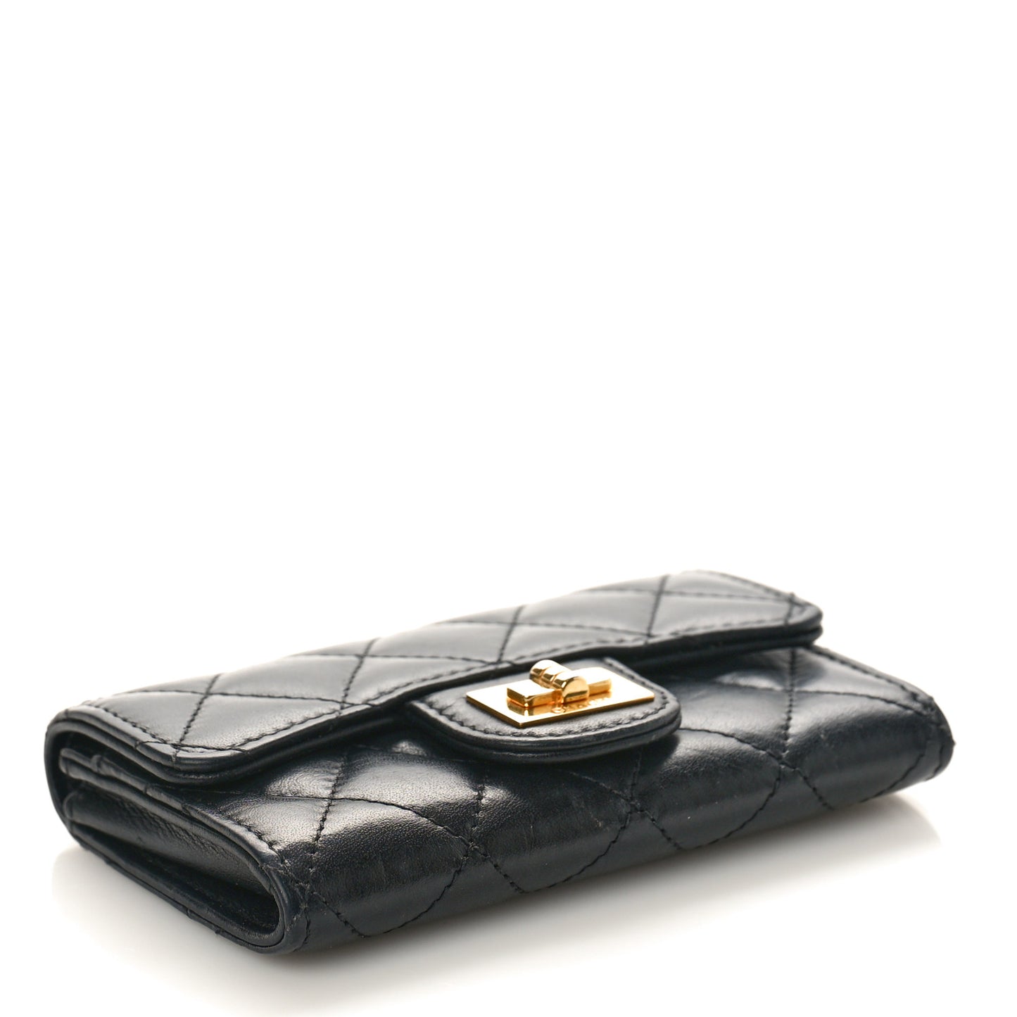 Aged Calfskin Quilted Reissue Flap Card Holder Black