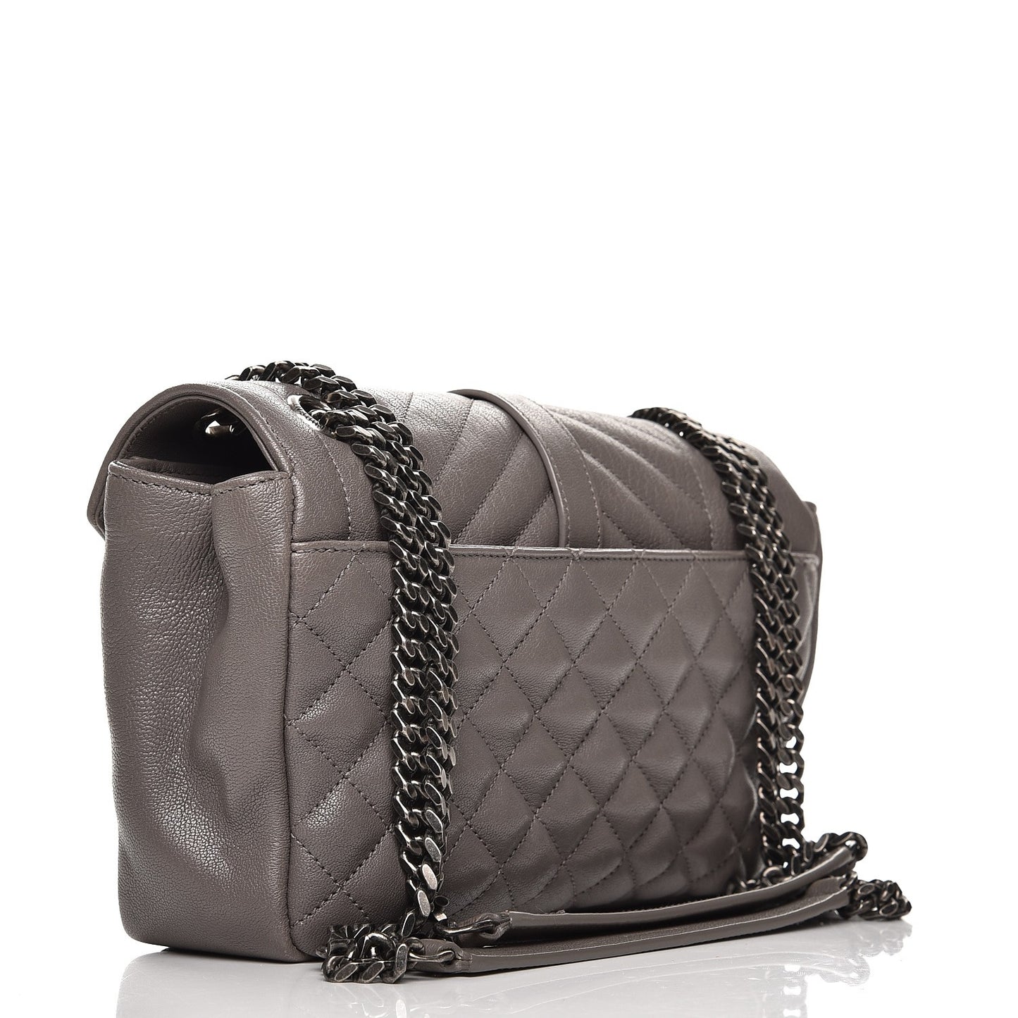 Sheepskin Tri-Quilt Monogram Medium College Bag Gray