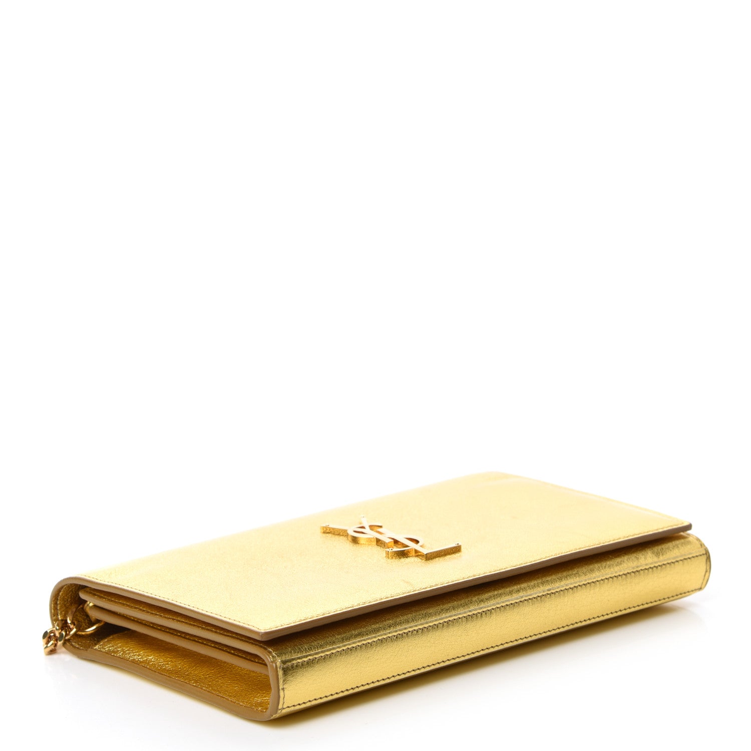 Saint Laurent Metallic Calfskin Monogram Chain Wallet Gold 4 of 10