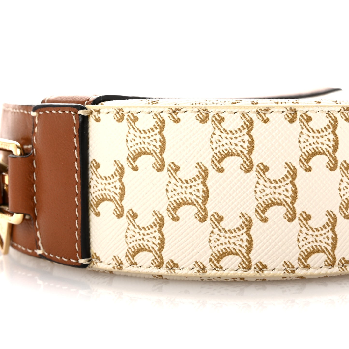 Lambskin Triomphe Canvas Round Purse On Strap White Tan