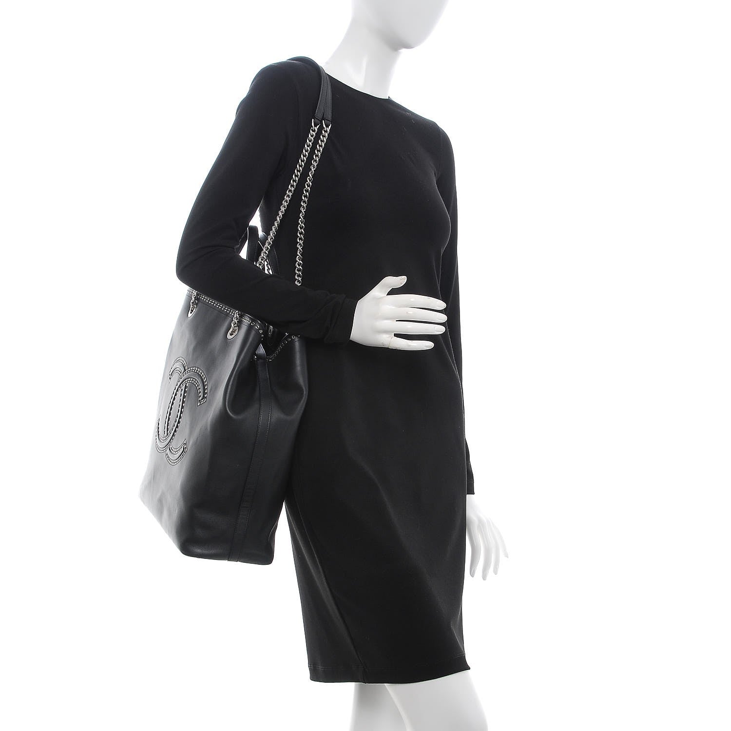 Chanel Calfskin Large Coco Eyelets Shopping Tote Black 2 of 9