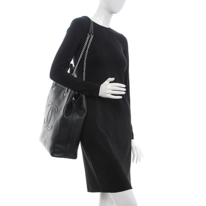 Chanel Calfskin Large Coco Eyelets Shopping Tote Black 2 of 9