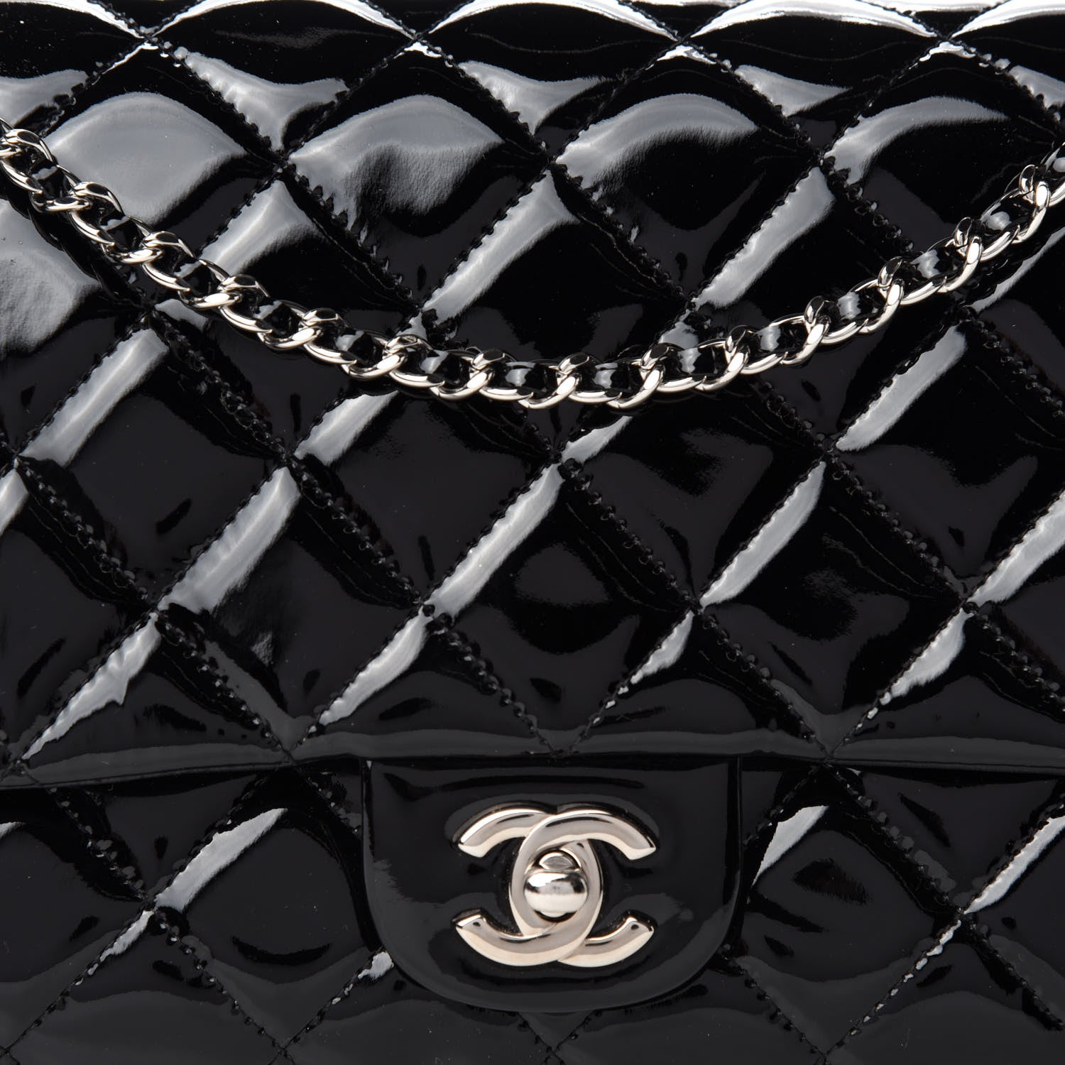 Chanel Patent Quilted Clutch with Chain Flap Black 10 of 10