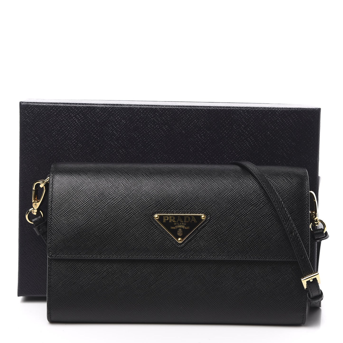 Saffiano Wallet With Shoulder Strap Black