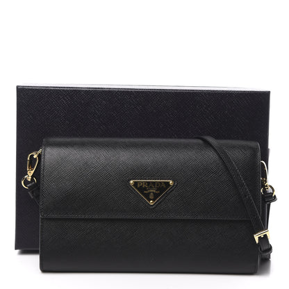 Prada Saffiano Wallet With Shoulder Strap Black 11 of 11