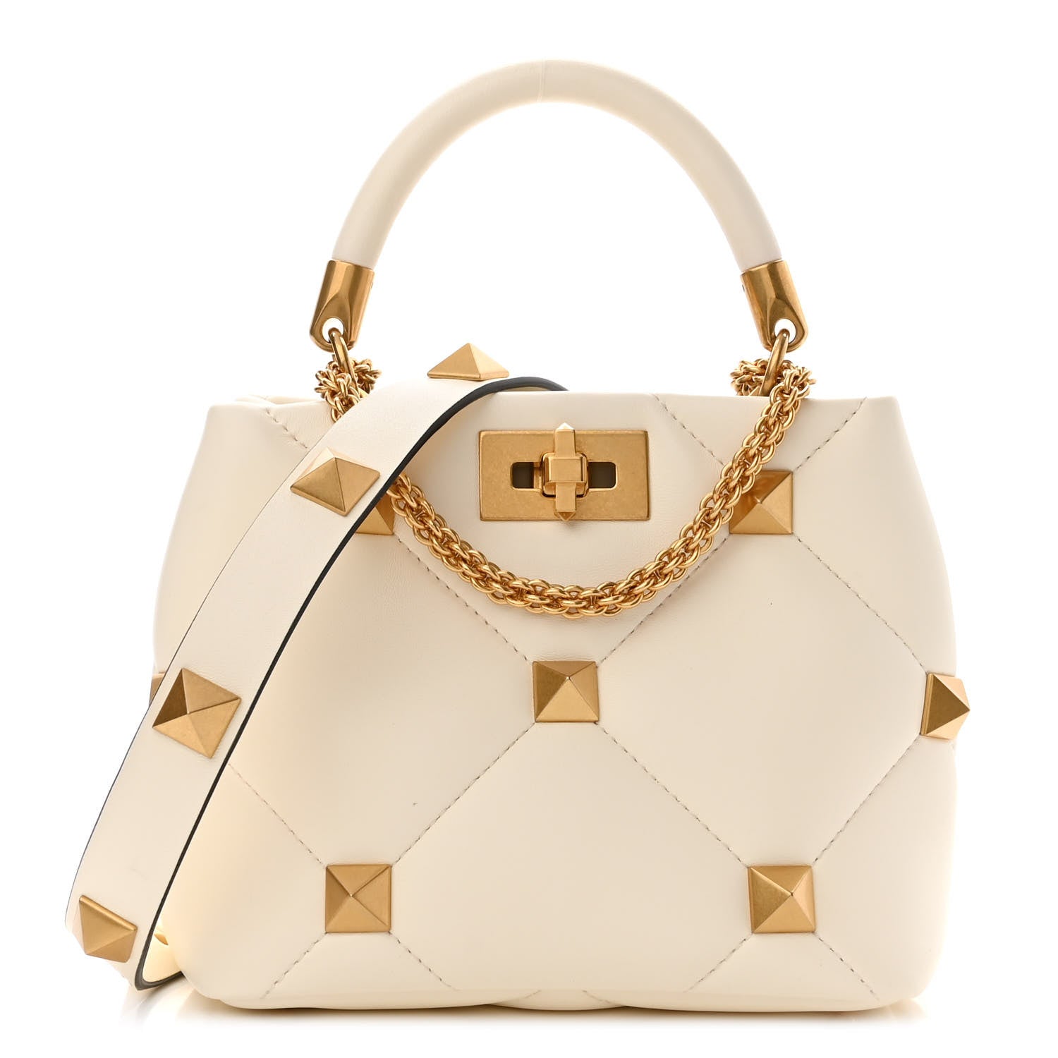 Valentino Garavani Nappa Small Roman Stud The Handle Bag Ivory 1 of 10