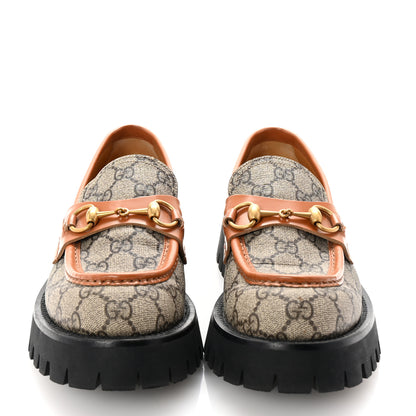 Gucci GG Supreme Monogram Cordovan Lux Womens Harald Horsebit 25mm Platform Loafers 39.5 Beige Ebony 3 of 10