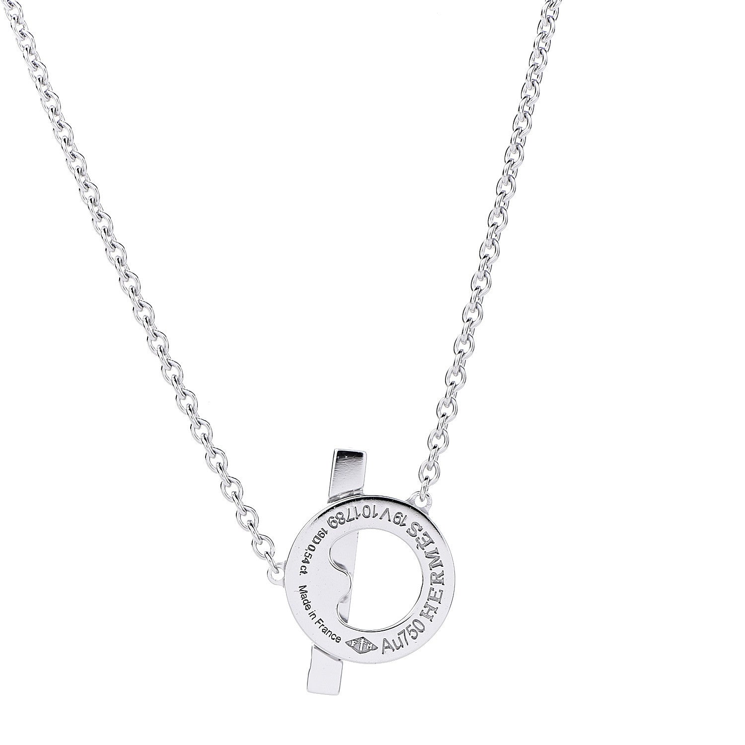 Hermes 18K White Gold Diamond Finesse Pendant Necklace 5 of 8