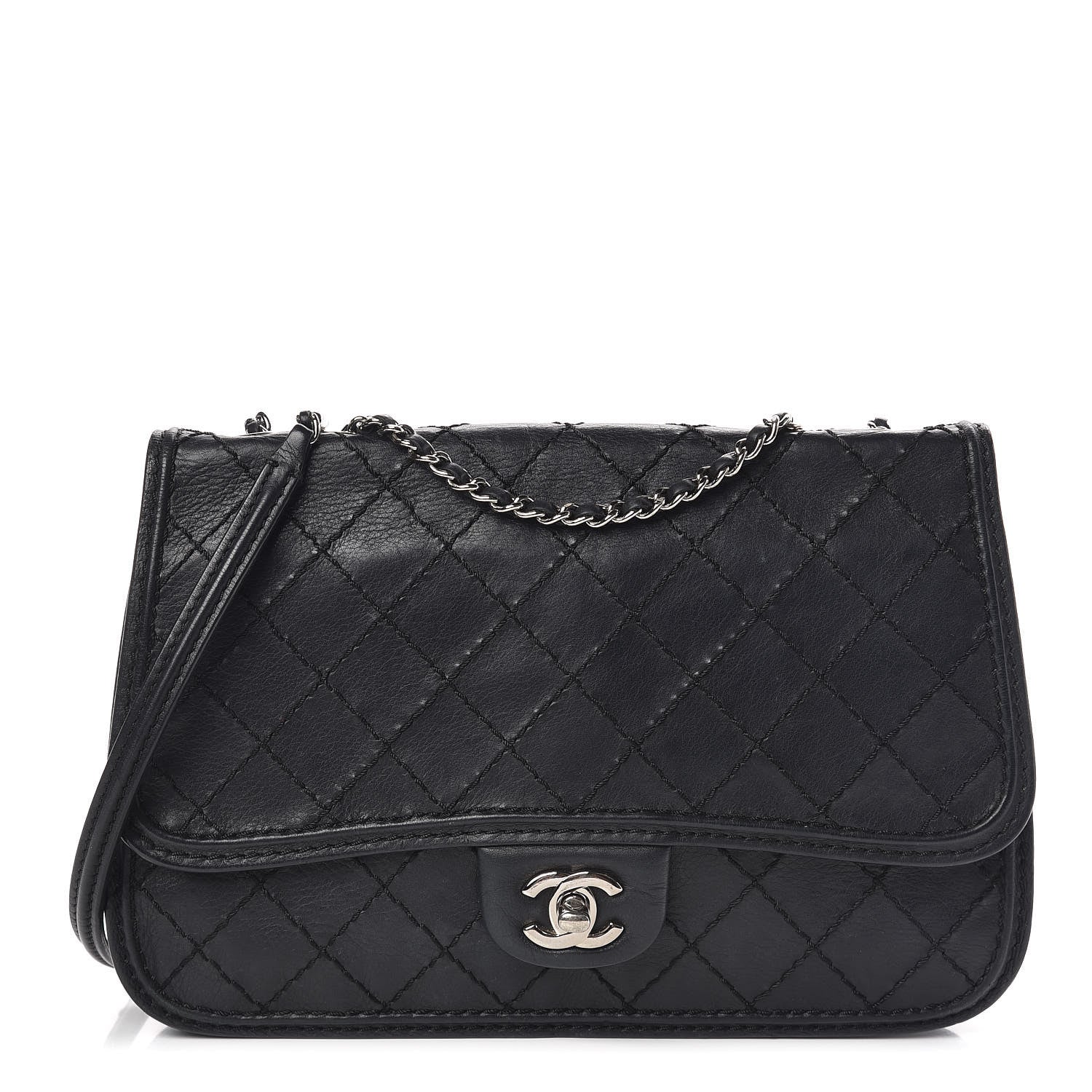 Chanel Calfskin Stitch Medium Flap Black 1 of 12