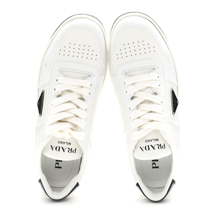 Prada Vitello Rois Triangle Womens Downtown Low Top 30mm Sneakers 38.5 White Black 2 of 10