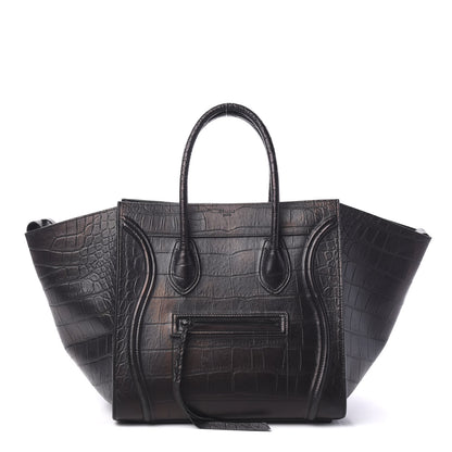 Celine Crocodile Embossed Calfskin Large Phantom Luggage Black 1 of 10