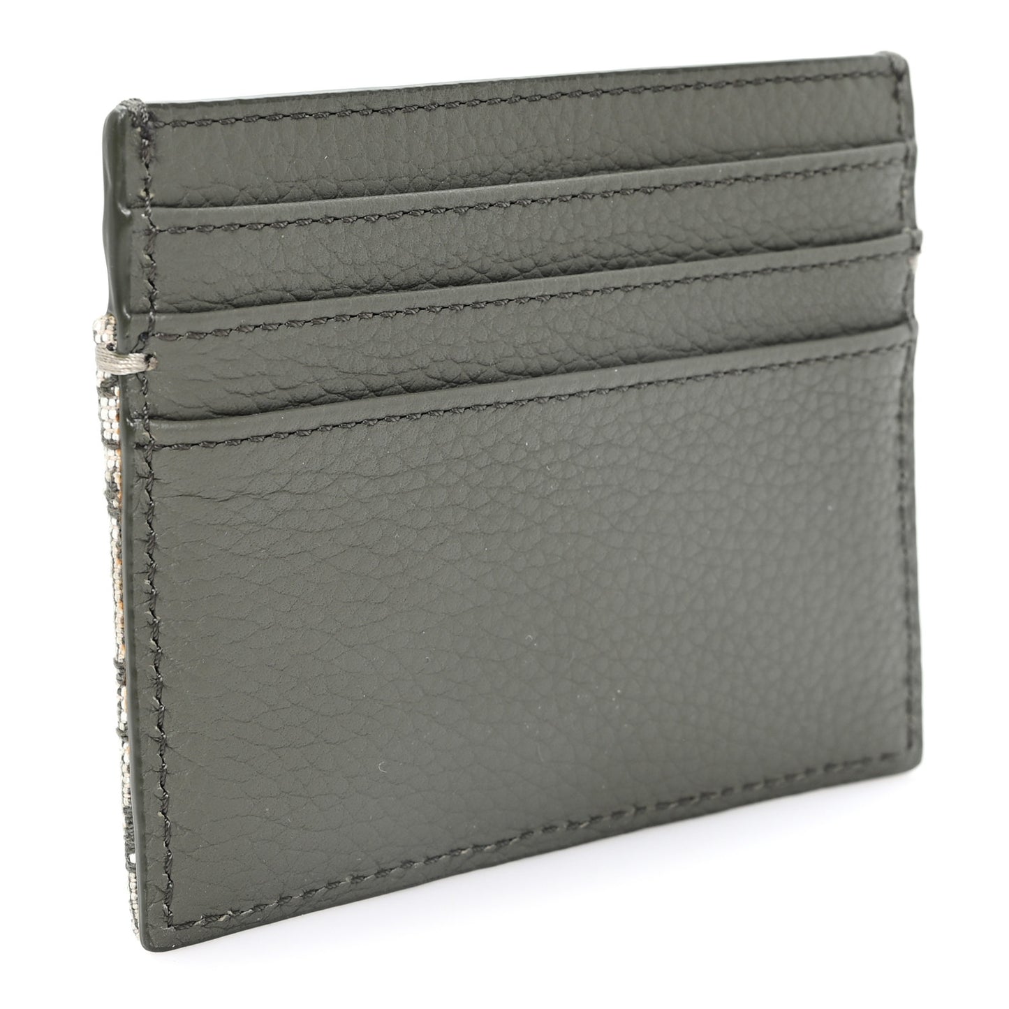 Oblique Grained Calfskin Marquetry Saddle Card Holder Green