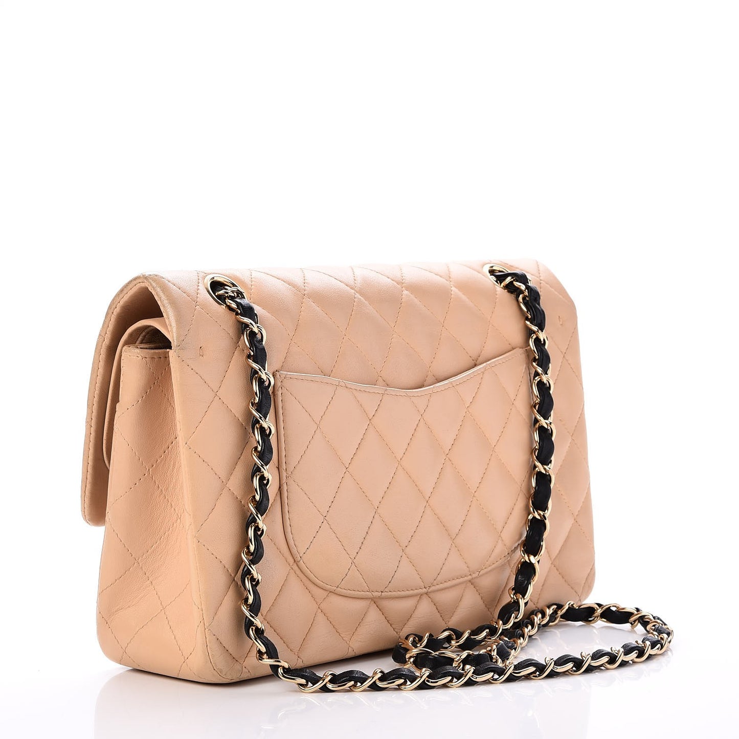 Lambskin Quilted Medium Double Flap Beige Black