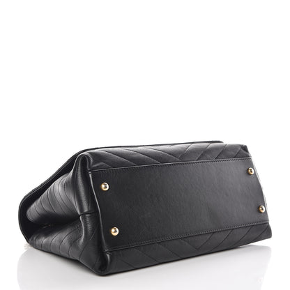 Chanel Grained Calfskin Elaphe Stitched Medium Chevron Chic Top Handle Flap Black 4 of 13