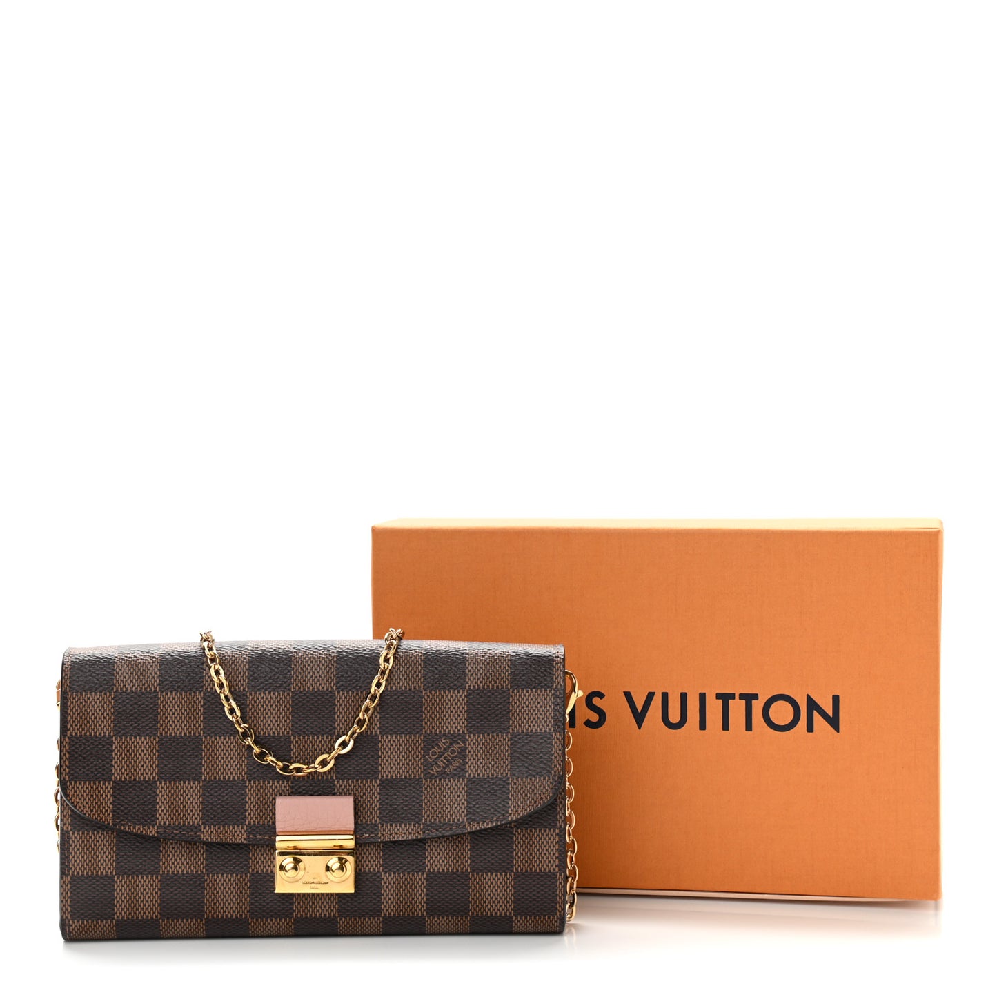 Damier Ebene Croisette Chain Wallet Rose Ballerine