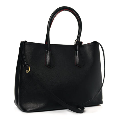 Prada Saffiano Cuir Large Double Bag Black Fuoco 3 of 15