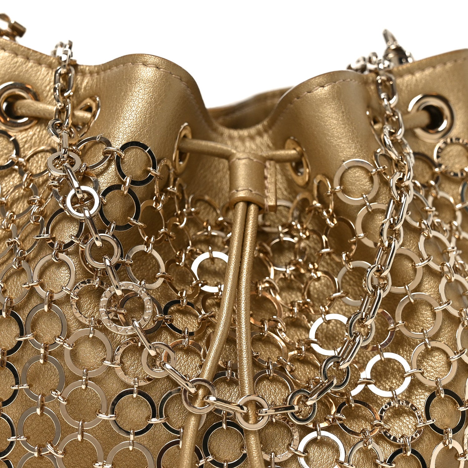 Bulgari Metallic Calfskin Mesh Long Chain Bucket Bag Gold 6 of 8