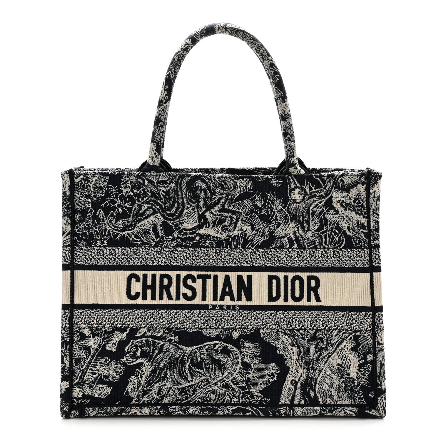 Christian Dior Canvas Embroidered Medium Toile De Jouy Reverse Book Tote Blue 1 of 10